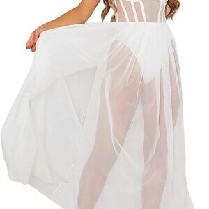 Women Mesh Bodycon Slip Dress Spaghetti Strap Backless Party Gown